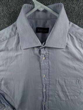 Canali Button Up Shirt Men Long Sleeve Cotton Size 16.5 Blue Pink Check Adult
